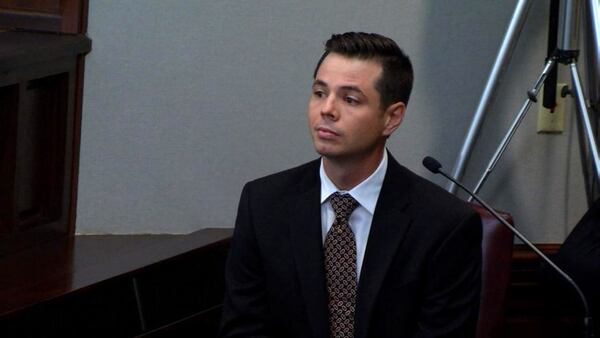 Dr. Gene Brewer, an assistant professor of psychology at Arizona State Univeristy with a focus on cognition, action and perception, testifies at the murder trial of Justin Ross Harris at the Glynn County Courthouse in Brunswick, Ga., on Thursday, Nov. 3, 2016. (screen capture via WSB-TV)