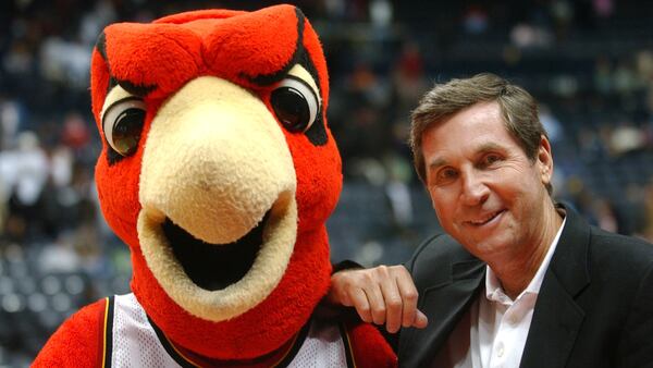 Steve Belkin, with Hawks mascot Harry the Hawk, was a one time part owner of Atlanta's NBA franchise.