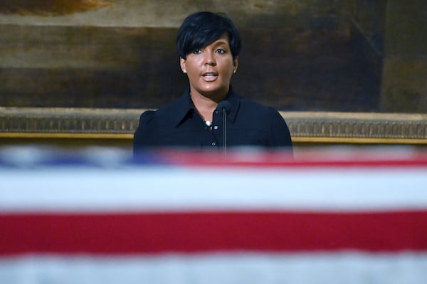 July 29, 2020 Atlanta - Atlanta Mayor Keisha Lance Bottoms remarks as Congressman John Lewis lies in state in the Georgia Capitol Rotunda during ÒHonoring the Life and Legacy of Congressman John Robert LewisÓ ceremony on Wednesday, July 29, 2020. (Hyosub Shin / Hyosub.Shin@ajc.com)