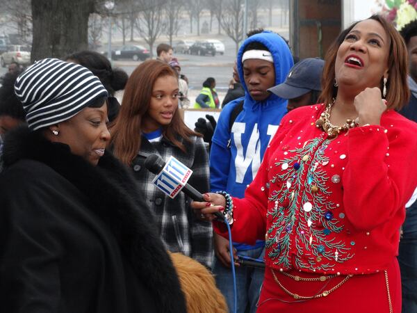 Wanda Smith goofing with Karyn Greer on air.