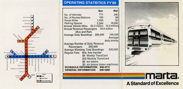 A brochure for MARTA showing the transit agency’s rail system as it existed ahead of Gwinnett’s 1990 referendum. (via Georgia State University Library Digital Collections)