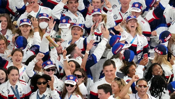 FILE - Team United States participate the 2024 Summer Olympics closing ceremony at the Stade de France, Aug. 11, 2024, in Saint-Denis, France. (AP Photo/Kin Cheung, File)