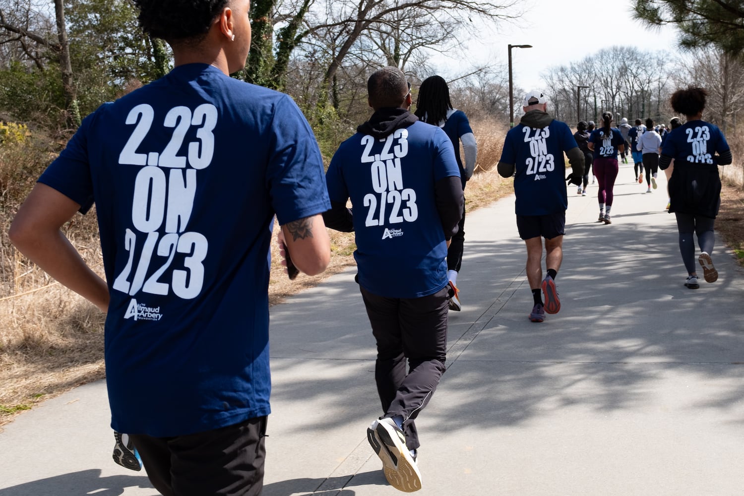 Runners make their way along the Atlanta Beltline during the 2.23 mile Ahmaud Arbery Day Run in Atlanta on Sunday, Feb. 23, 2025, to mark the anniversary of the day Arbery was killed while out on a run near Brunswick.   Ben Gray for the Atlanta Journal-Constitution