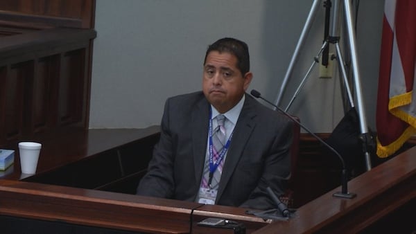 Cobb County Detective Ralph Escamillo testifies at the Justin Ross Harris murder trial, at the Glynn County Courthouse in Brunswick, Ga., on Monday, Oct. 17, 2016. (screen capture via WSB-TV)