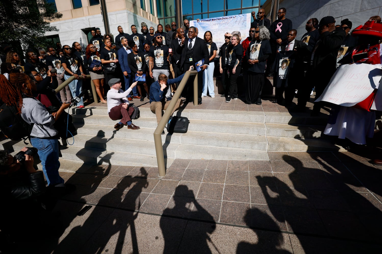 Family and friends of Cornelius Taylor took a moment to speak with the press as they arrived at the Atlanta City Hall on Monday, February 3, 2025.
(Miguel Martinez/ AJC)