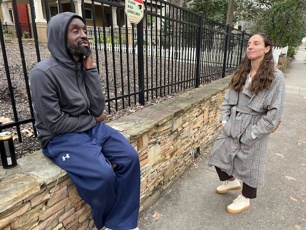 Tiffany Hendricks, a man who is homeless and has dealt with substance use problems, often received help from Midtown resident Rebecca Rossetti, shown in this photo taken in February of 2024. But Hendricks, who has been arrested 80 times, eventually frustrated Rossetti, who questioned whether he was really trying to change. Matt Kempner / AJC.com