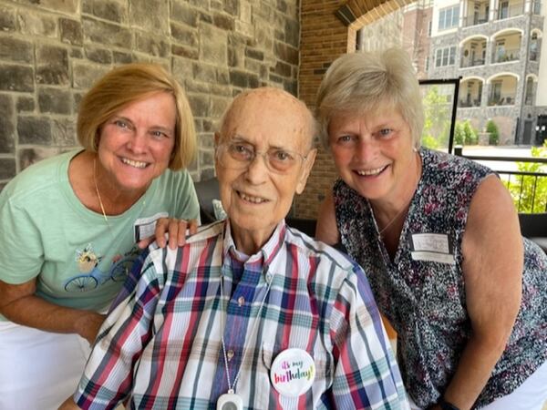 Don Goldberg, middle, celebrating his birthday with daughters Debbie Jenkins of Matthews, North Carolina, left, and Sherry Sherwood.