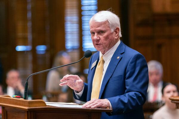 Georgia House Speaker Jon Burns, R-Newington, speaks in favor of school safety bill HB 268 at the House in the Capitol in Atlanta on Tuesday, March 4, 2025. (Arvin TemkarAtlanta Journal-Constitution via AP)