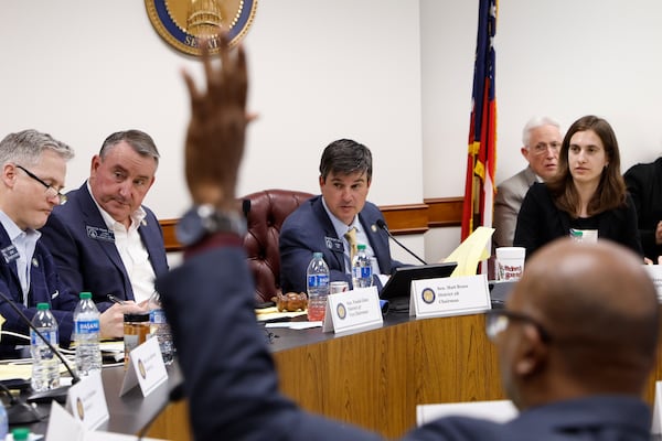 State Senate Rules Chairman Matt Brass, center, said he is open to expanding Medicaid in Georgia, but he supports a work requirement. (Natrice Miller / Natrice.miller@ajc.com)