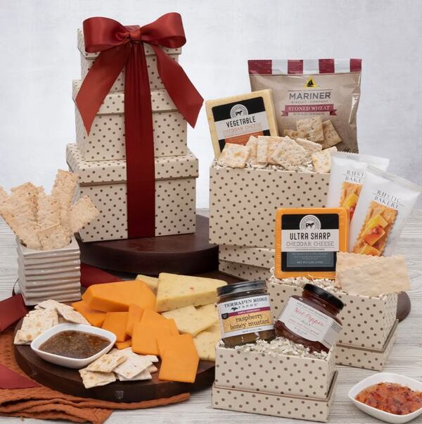 Fall harvest charcuterie tower from Gourmet Gift Baskets. Courtesy of Gourmet Gift Baskets 
