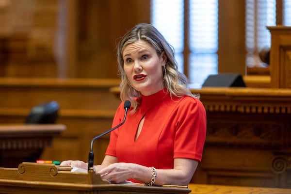 Georgia State Sen. Elena Parent, D-Atlanta, speaks at the Capitol in Atlanta on Thursday, February 2, 2023. (Arvin Temkar/The Atlanta Journal-Constitution)