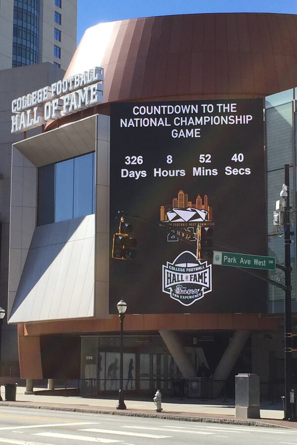 The official countdown clock to the College Football Playoff title game is on display at Atlanta's College Football Hall of Fame.