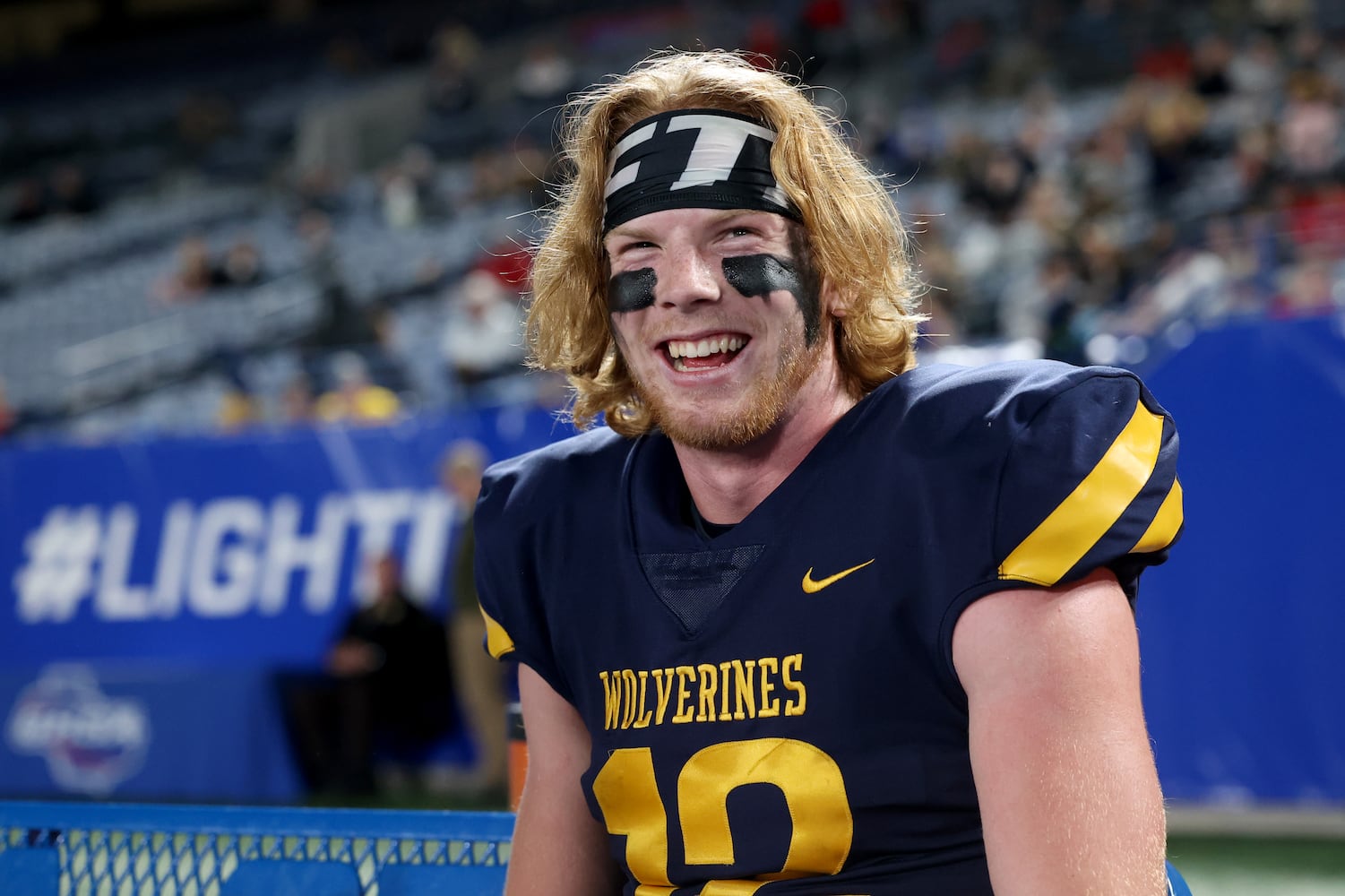 Prince Avenue Christian quarterback Brock Vandagriff reacts after a touchdown in the second half of their 41-21 win against Trinity Christian during the Class 1A Private championship at Center Parc Stadium Monday, December 28, 2020 in Atlanta, Ga.. JASON GETZ FOR THE ATLANTA JOURNAL-CONSTITUTION