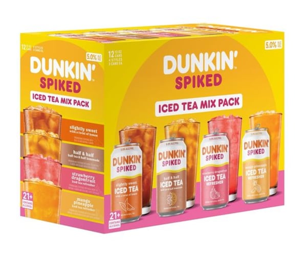 Dunkin' has launched spiked iced coffee and iced tea sold in some grocery and liquor stores. Source: Dunkin'