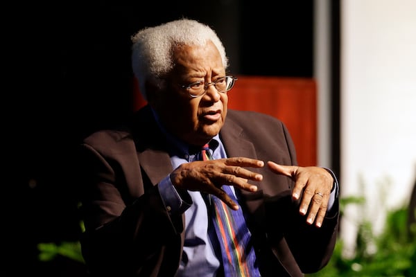 FILE - The Rev. James Lawson Jr. speaks in Murfreesboro, Tenn., Sept. 17, 2015. (AP Photo/Mark Humphrey, File)