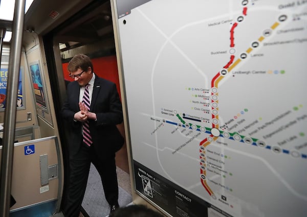  MARTA General Manager/CEO Jeffrey Parker boards a train at the Five Points station. Juanita Abernathy served on the MARTA board for more than 15 years. Curtis Compton/ccompton@ajc.com