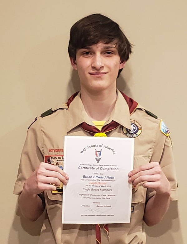 On March 9, Ethan Hoth, of Troop 356, sponsored by Fellowship Christian School, whose project was the design and construction of 6 benches for Mountain Park Elementary School passed the Board of Review to become an Eagle Scout.