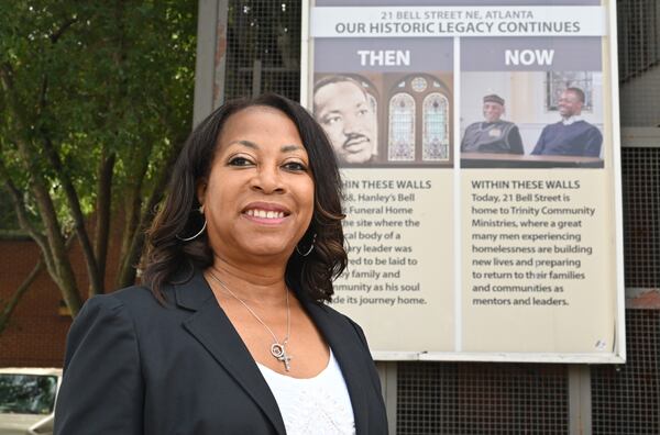 Anita DeMyers, executive director, stands outside the Trinity Community Ministries. The historic building used to house a funeral home that handled the funeral and some services for Martin Luther King, Jr. after his death. (Hyosub Shin / Hyosub.Shin@ajc.com)