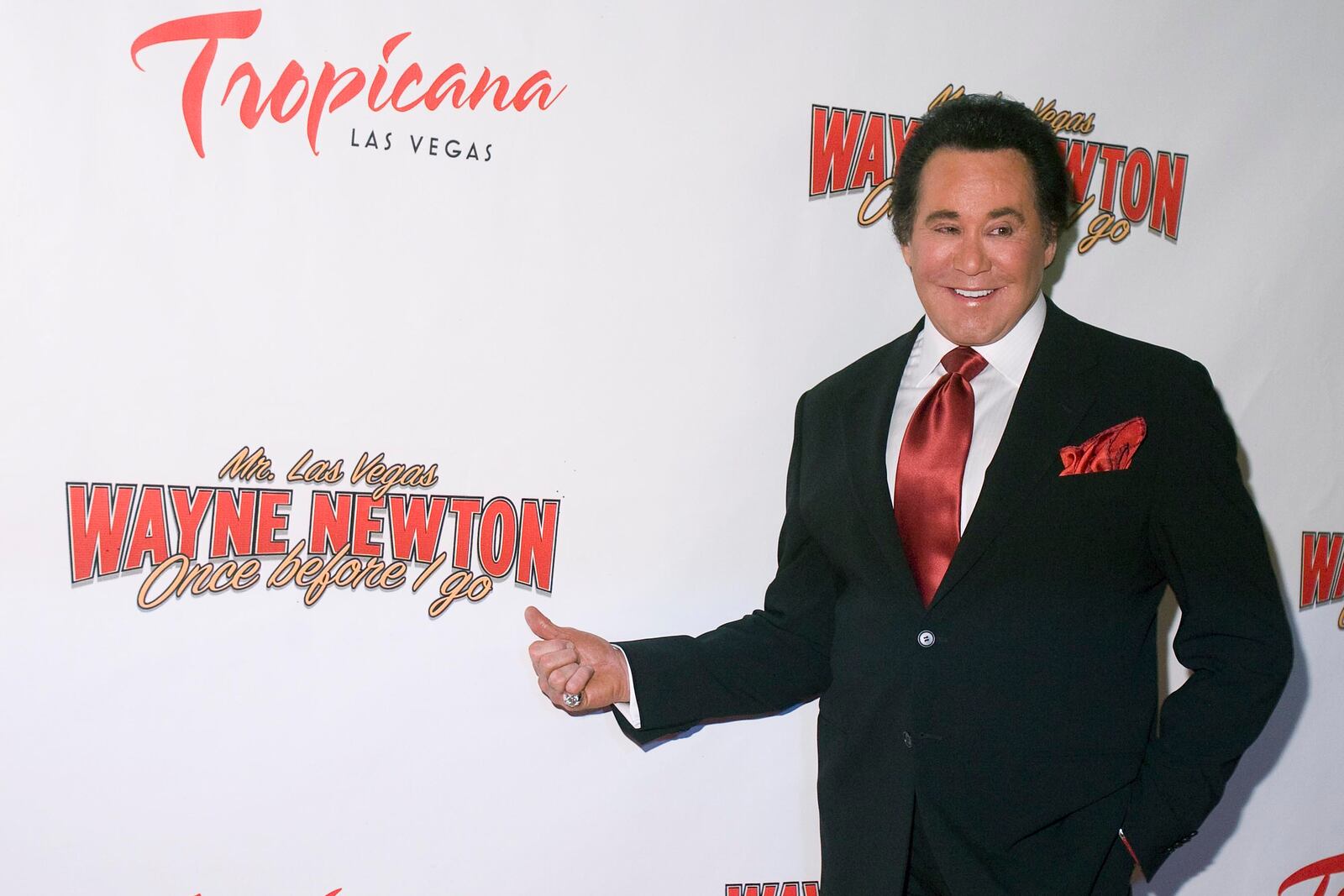 FILE - Wayne Newton poses on the red carpet for the grand opening of his new Las Vegas show, "Once Before I Go," Wednesday, Oct. 28, 2009, at The Tropicana Hotel and Casino. (AP Photo/Eric Jamison, File)