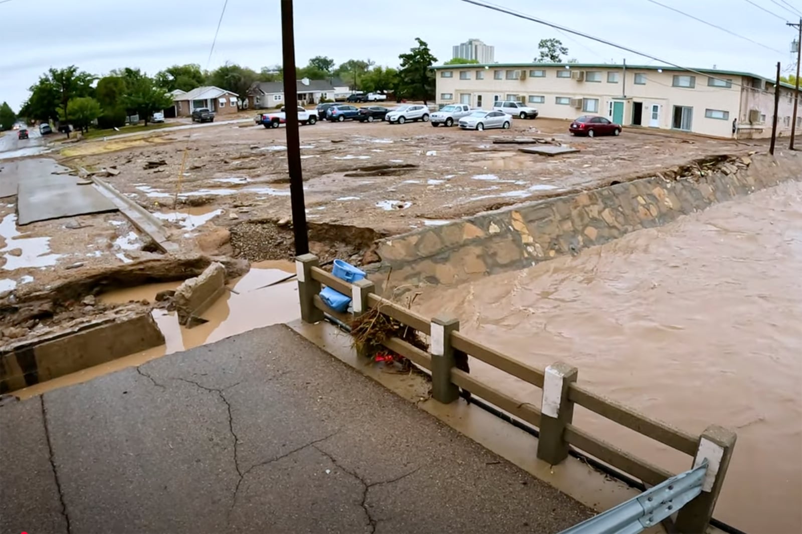 In this image taken from video, debris and damage and are seen from severe flooding in Roswell, N.M., Sunday, Oct. 20, 2024. (Juliana Halvorson via AP)