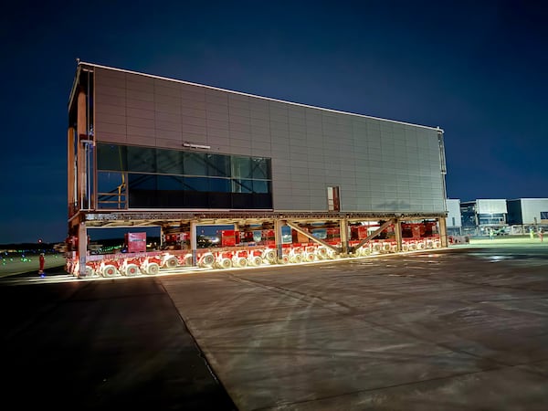 Hartsfield-Jackson International Airport started Phase 2 of its Concourse D widening project, moving a module across the airfield and into place in the overnight hours into early Wednesday, Jan. 15, 2025. (Courtesy of Hartsfield-Jackson International Airport)