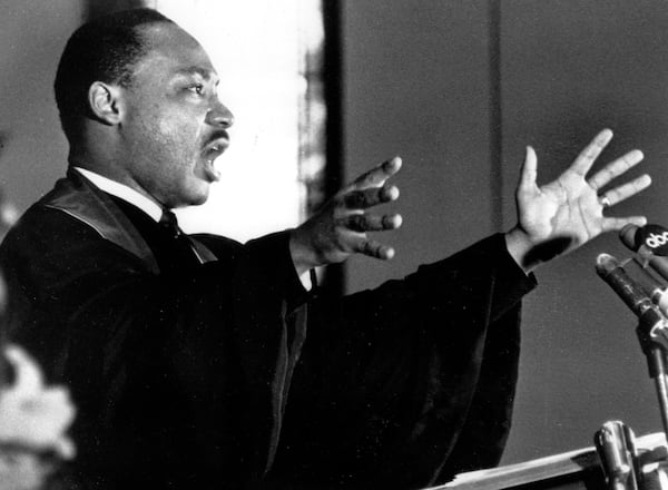 The Rev. Martin Luther King Jr. preaches to the congregation in Ebenezer Baptist Church in Atlanta, Ga. on April 30, 1967. In the sermon, King urged America to repent and abandon what he called its "Tragic, reckless adventure in Vietnam." King was the co-pastor of Ebenezer from 1960 until 1968. (AP Photo)