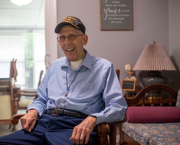 09/15/2021 — Thomson, Georgia — World War II veteran Louis Graziano, 98, sits for a portrait at his residence in Thomson, Wednesday, September 15, 2021. (Alyssa Pointer/Atlanta Journal Constitution)