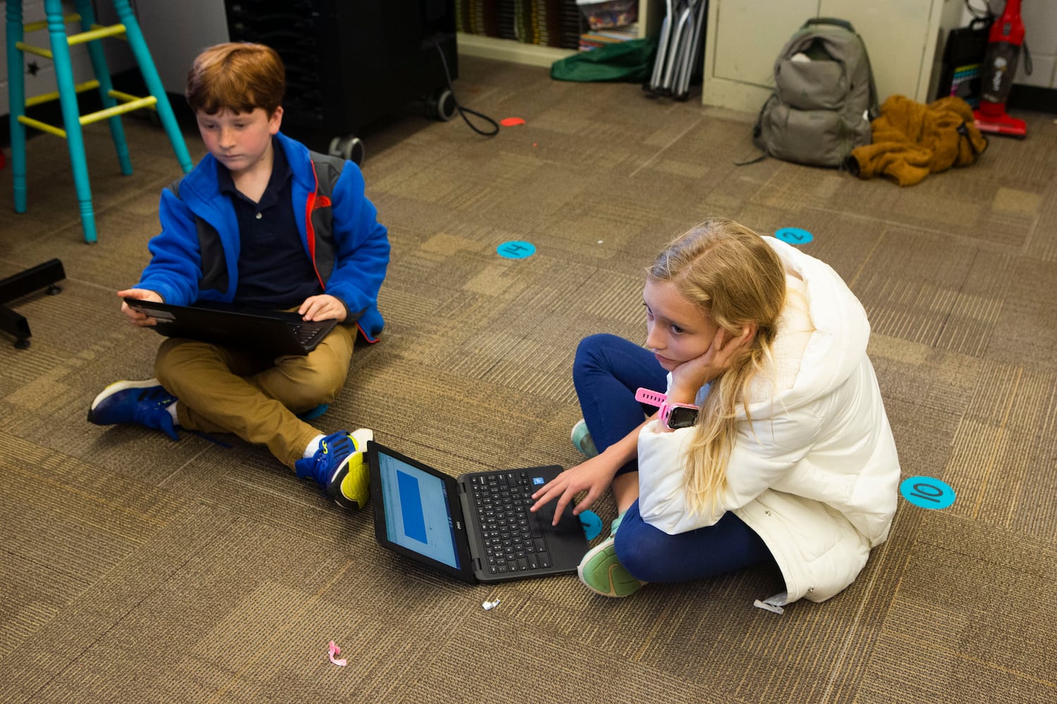 Nolan Waters (left) and Chloe Mattice (right) work on an assignment during class on Wednesday, November 16, 2022, at Hickory Hills Elementary School in Marietta, Georgia. Marietta City Schools, like schools across the country, are working to overcome learning loss caused by the pandemic. CHRISTINA MATACOTTA FOR THE ATLANTA JOURNAL-CONSTITUTION