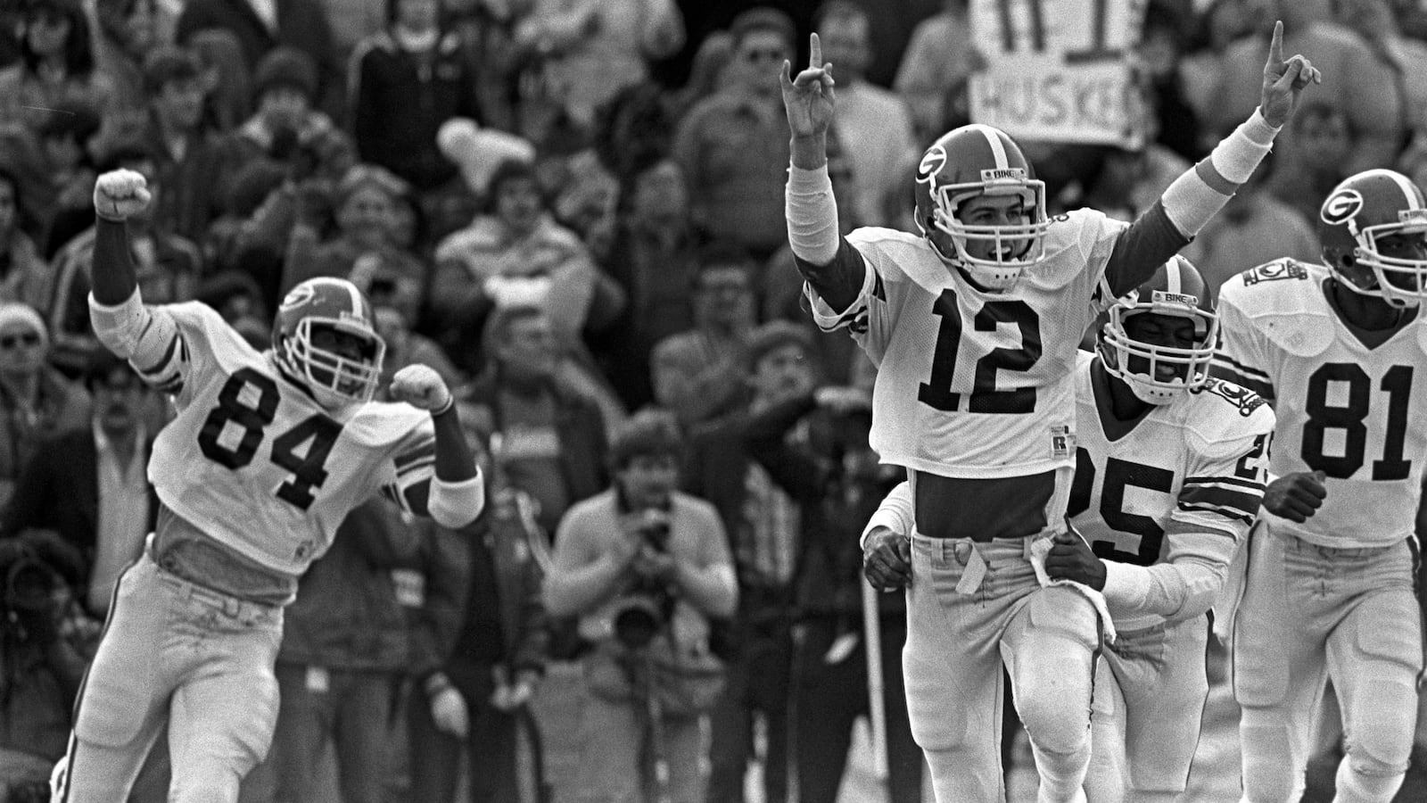 Georgia quarterback John Lastinger celebrates scoring the  game-winning TD against Texas in the 1984 Cotton Bowl.