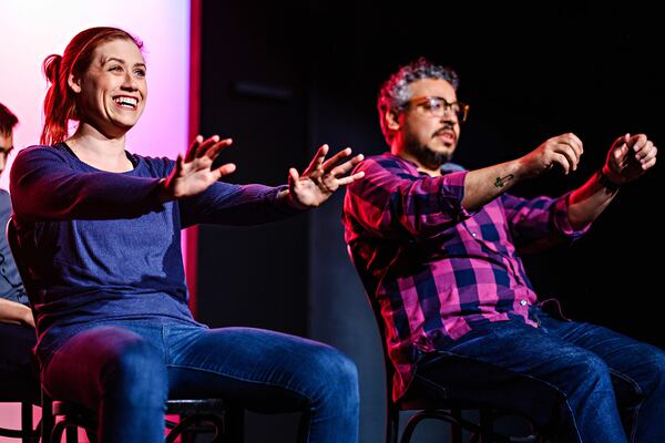 Many of the sketches in “To Peach Their Own,” including this one with Meg Ansteensen and and Maged Roushdi, take place in Atlanta’s infamous traffic jams.