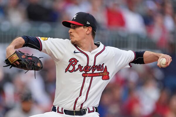 Atlanta Braves starting pitcher Max Fried (54) delivers to an Arizona Diamondbacks batter in the first inning of baseball game Saturday, April 6, 2024, in Atlanta. (AP Photo/John Bazemore)