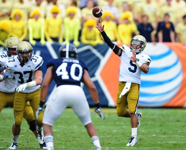 Georgia Tech quarterback Justin Thomas has been throwing the ball plenty in workouts with the offense. If he doesn't do it so much this season, it's O.K. with him. (Photo by Scott Cunningham/Getty Images)