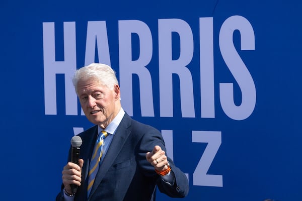 Former President Bill Clinton campaigns for Democratic presidential candidate Kamala Harris in Columbus on Monday, October 14, 2024. (Arvin Temkar / AJC)