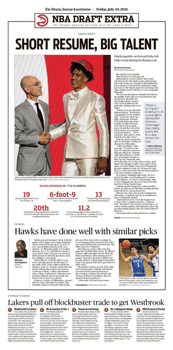 Atlanta Hawks edition in today’s ePaper: NBA Draft Extra