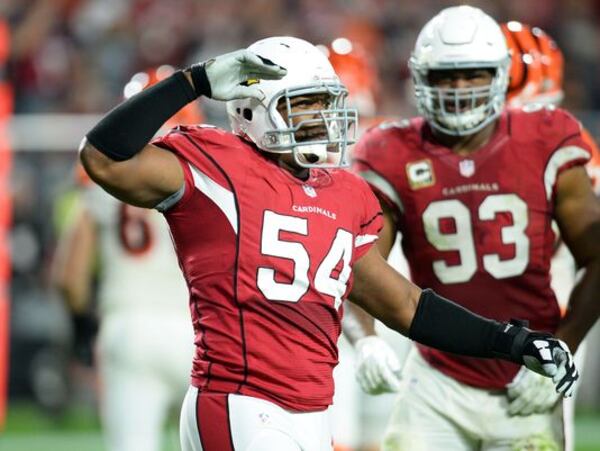 Arizona Cardinals linebacker Dwight Freeney (54) celebrates a sack against Cincinnati Bengals quarterback Andy Dalton (not pictured) at University of Phoenix Stadium. Photo: Joe Camporeale-USA TODAY Sports)