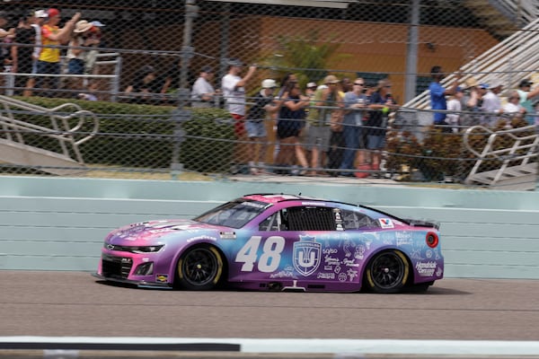 Alex Bowman drives during a NASCAR Cup Series auto race at Homestead-Miami Speedway in Homestead, Fla., Sunday, March 23, 2025. (AP Photo/Terry Renna)