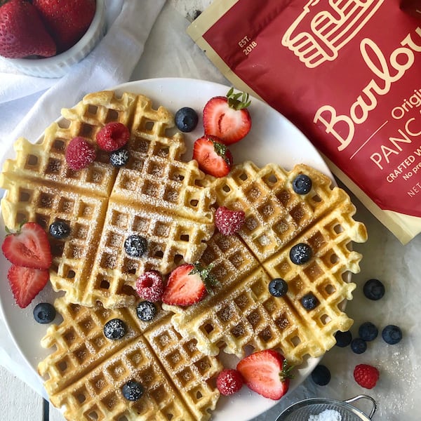 Pancake, waffle and biscuit mix from Barlow's Foods.