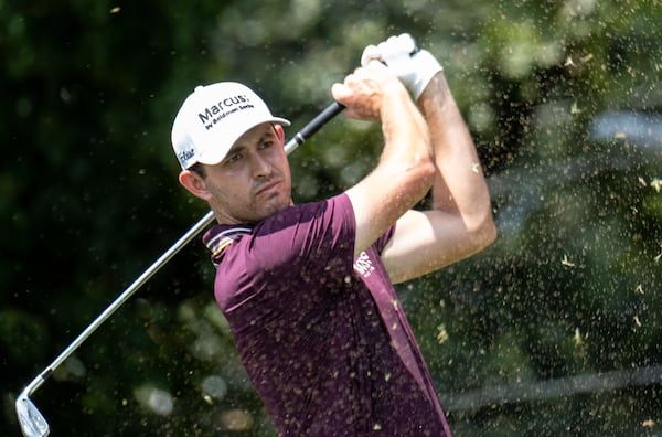 Patrick Cantlay tees off on the second hole during the first round of the Tour Championship on Thursday, Sept. 2, 2021, at East Lake Golf Club in Atlanta. (Ben Gray/For the AJC)