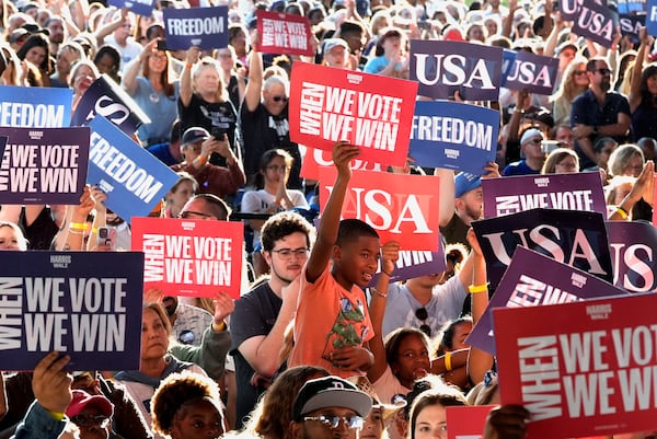 Supporters rally behind Vice President Kamala Harris at a campaign event in Charlotte, N.C.