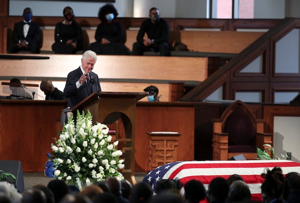 7/30/20 - Atlanta, GA -  Former President Bill Clinton addresses the service.  On the sixth day of the “Celebration of Life” for Rep. John Lewis, his funeral is  held at Ebenezer Baptist Church in Atlanta, with burial to follow.   Alyssa Pointer / alyssa.pointer@ajc.com