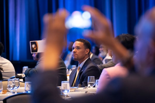 The audience watches Vice President Kamala Harris speak at the 100 Black Men of America conference  in Atlanta on Friday, June 14, 2024.   (Ben Gray / Ben@BenGray.com)