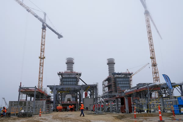 Entergy's Orange County Advanced Power Station, a 1,215-megawatt facility under construction, is shown Monday, Feb. 24, 2025, in Orange, Texas. (AP Photo/David J. Phillip)