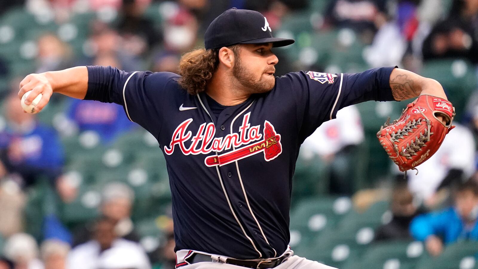 Braves starting pitcher Bryse Wilson throws against the Chicago Cubs during the first inning Sunday, April 18, 2021, at Wrigley Field in Chicago. (Nam Y. Huh/AP)