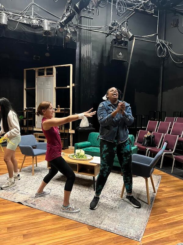 Jaclyn Faircloth (left) and Brittani Minnieweather rehearse swordplay. Photo: EmJ Fulford