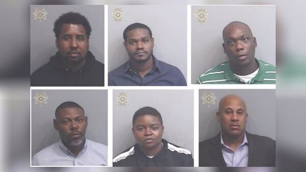 The six jailers face murder and other charges in the 2018 death of Antonio May. Top row: Arron Cook, Guito Dela Cruz and Omar Jackson. Bottom row: Jason Roache, Kenesia Strowder and William Whitaker.