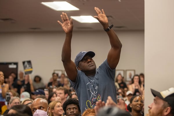 Actor E. Roger Mitchell joins union members of SAG-AFTRA and supporters at a rally to discuss the strike and how important it is in Atlanta on Monday, July 17, 2023. (Katelyn Myrick/katelyn.myrick@ajc.com)