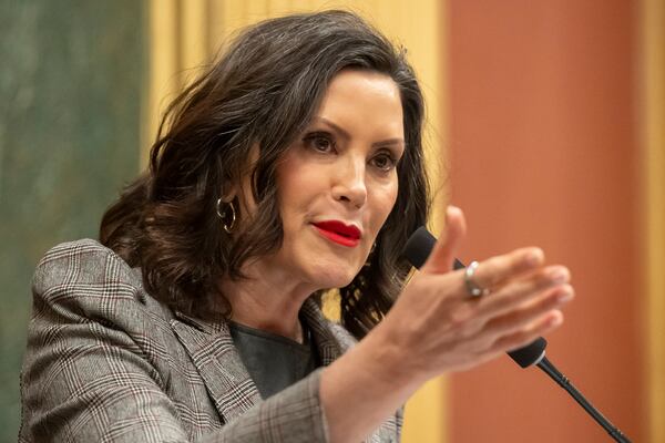 Michigan Gov. Gretchen Whitmer delivers the 2025 State of the State address Wednesday, Feb. 26, 2025, at the Michigan Capitol in Lansing, Mich. (Katy Kildee/Detroit News via AP)