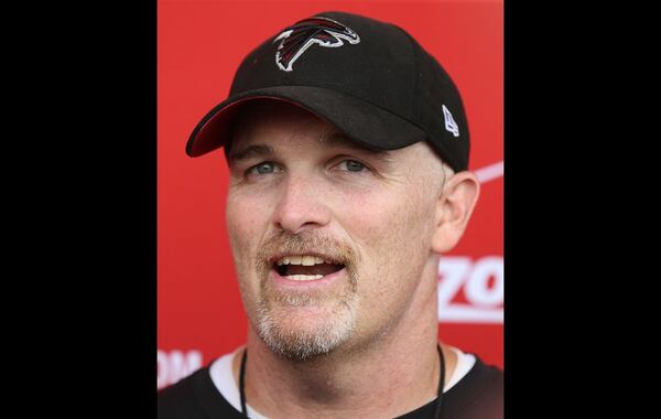 073115 FLOWERY BRANCH: Falcons head coach Dan Quinn says he was pleased with the first day of practice at training camp on Friday, July 31, 2015, in Flowery Branch. Curtis Compton / ccompton@ajc.com