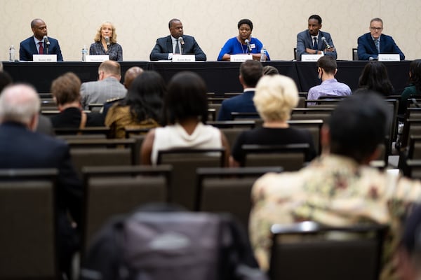 Atlanta mayoral candidates speak at a forum focused on public safety in downtown Atlanta. Ben Gray for the Atlanta Journal-Constitution