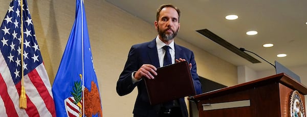 Special counsel Jack Smith turns from the podium after speaking about an indictment of former President Donald Trump, Tuesday, Aug. 1, 2023, at a Department of Justice office in Washington. (AP Photo/Jacquelyn Martin)